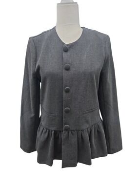 NwT Wayf Tailored Gray Peplum Blazer Jacket Flattering M Lined Ruffle Pleated